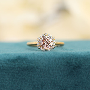 Bague de fiançailles de luxe en or massif rose 14 carats, taille ronde, diamant cultivé en laboratoire, bague cadeau pour femme IGI - Product Image 1