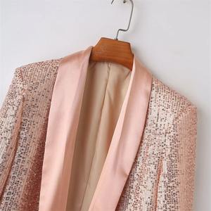 2024 Spring New Product Women's Fashionable Style Polo Collar Long sleeved Solid Color Sequin Suit Coat - Product Image 5