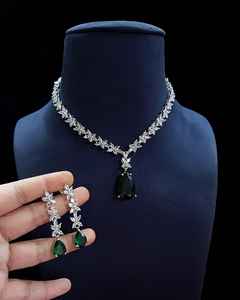 Top fabricant indien AD CZ classique collier à la mode ensemble pendentif perle multicolore pour les bijoux ethniques des femmes - Product Image 1