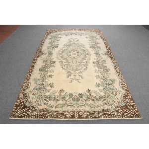 5.1x8.9 ft Large Turkish Vintage Rug, <b>Brown</b> Patchwork <b>Wool</b> Rug - Product Image 1