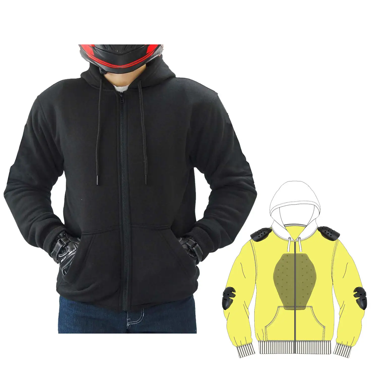 Customized Wholesale Motorcycle CE Armored Motorbike Fleece men's hoodies for riders Removable Protectors women Fleece Hoodie