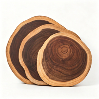 Planche à découper en bois d'acacia massif à bords naturels, style ferme, faite à la main, rustique, pour cuisine et service