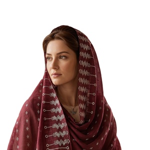 Wholesale AHE Cotton Voile <b>Shawls</b> Women Lace <b>Silver</b> Zari Rhinestone Embroidered Floral Pattern Soft Lightweight Breathable - Product Image 1