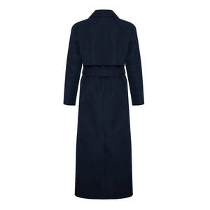 Manteau long en laine bleu marine pour femme, à double boutonnage, avec garniture en fourrure - Product Image 3