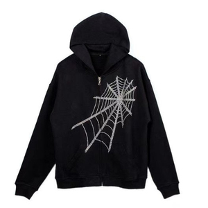 Sweat-shirt à capuche zippé noir pour homme avec imprimé toile d'araignée, coupe classique, style décontracté, Trackstar OEM Private Label - Product Image 5