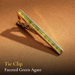 [Tinh Vu Collection] Clip de Corbata de Lujo para Hombre, Chapado en Oro de 18K - Piedra Preciosa de Ágata Verde Facetada Fengshui (KCVDAXLG003) - Vietnam - Product Image 1