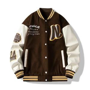 Custom Men's Wool Letterman Real Leather <b>Varsity</b> <b>Jacket</b> <b>Black</b> <b>Red</b> Color with Embroidery Logos Patches Labels Winter <b>Jacket</b> - Product Image 4