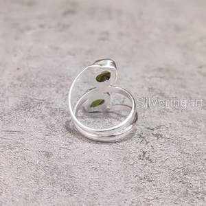 Bague pour femme en argent sterling 925, pierre précieuse péridot naturelle, pierre de naissance d'août, double pierre, bijoux faits à la main pour Noël - Product Image 6