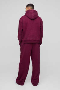 Sudadera con Capucha Extra Grande de Color Borgoña con Logotipo Personalizado, Estilo Holgado, Lavada, Gruesa, con Lavado Ácido, Estilo Vintage, con Apliques - Product Image 3