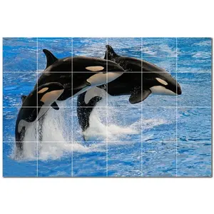 ภาพจิตรกรรมฝาผนังกระเบื้องเซรามิกวาฬ PT501194. 25.5 \ "W x 17 \" H (24) กระเบื้อง4.25 - Product Image 1