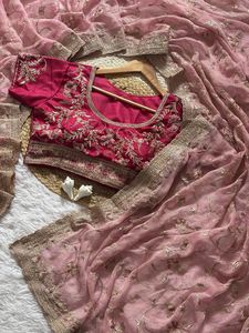 Sari Listo para Usar de Georgette con Bordado RICH ELEGANT y Trabajo de Corte MEENA con ZARI/Hilo, para Mujer, de Gujarat, de Dhwaja Export - Product Image 6