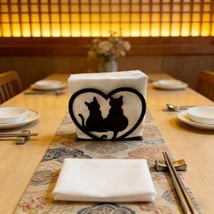 Servilletero Negro con Diseño de Gatos para Parejas, Estilo Artesanal, Ideal para Cenas Románticas y Decoración de Mesa, Procedente de la India - Product Image 2