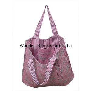 Bolso de Mano de Viaje de Tela de Algodón Acolchada, Estilo Vintage, Hermoso y Moderno, para Mujer, para Compras de Verano, con Dos Asas, Abierto, Pequeño - Product Image 3