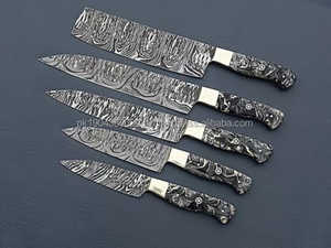 Juego de cuchillos de cocina profesional de gran venta, 5 uds., cuchillo de Chef de acero de Damasco con mango de madera, accesorio, juego de cuchillos, OEM y logotipo personalizado - Product Image 6