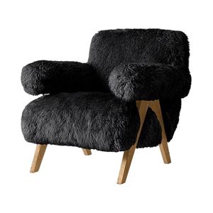 Sillón de Salón HEC de Lujo, Diseño Mid-Century, Tapizado en Piel de Oveja Jakob, Moderno, con Forro de Piel de Oveja, para Decoración del Hogar, Sala de Estar - Product Image 1