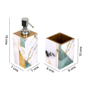 Juego de dispensador de jabón y vaso de madera hecho a mano con diseño de impresión esmaltada para baños vintage y contemporáneos - Product Image 3