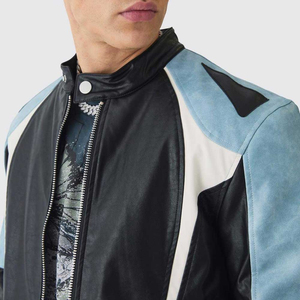 Venta en línea Chaqueta de cuero para hombre Cuello alto Atractivo Tamaño regular Chaqueta sólida para hombres Precio bajo Estilo de bolsillos laterales - Product Image 5