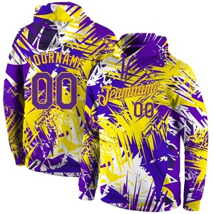 Venta al por mayor y Dropship personalizado cosido Graffiti patrón púrpura-oro 3D deportes pulóver Sudadera con capucha - Product Image 1