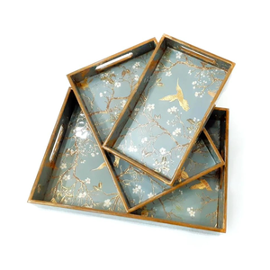 Ensemble de 3 pièces de plateaux de service en bois enduit d'émail, magnifiquement fabriqués à la main, pièces personnalisables - Product Image 6