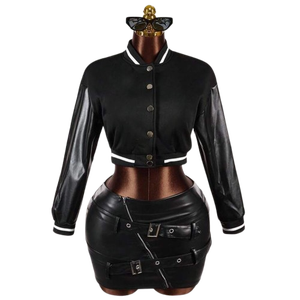 แจ็กเก็ตเบสบอลแขนหนังวัวสำหรับผู้หญิงเสื้อครอปทีมตัวแทนนักบอมเบอร์สตรีทแวร์ - Product Image 1