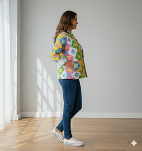 Chaqueta Acolchada de Algodón con Estampado Floral, Abrigo Informal Transpirable de Algodón con Logotipo, Ecológico - Product Image 3