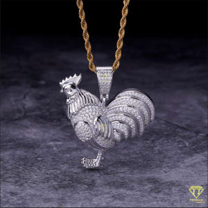 Tendance Coq Charme Oiseau Pendentif Hommes Hip Hop Bling Collier 925 Argent Plaqué Oiseau Bling Charme Diamant Coq Pendentif - Product Image 4