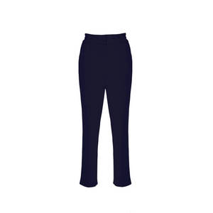 Pantalones Casuales Azul Marino con Cintura Elástica, Pantalones de Moda Transpirables con Efecto Arrugado para Oficina - Product Image 1