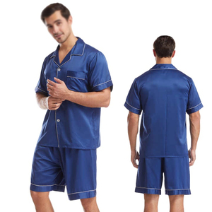 Pijamas de verano para hombre, conjunto de ropa de dormir de seda, vestido de noche con logotipo personalizado para hombre, pijamas de satén de seda 4xl, conjunto corto para hombre - Product Image 3