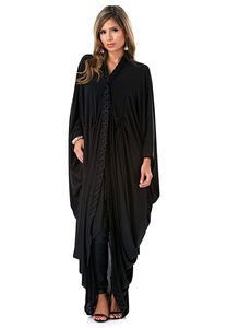 Abaya de aspecto Premium negro completo con tela de alta calidad - Product Image 2