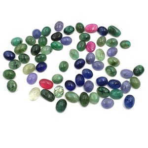 Mélange de pierres précieuses ovales en rubis, émeraude et saphir naturels, cabochon, 28 pièces, 6*7-6*11 mm, 50 CT, cabochon en rubis, émeraude et saphir - Product Image 2