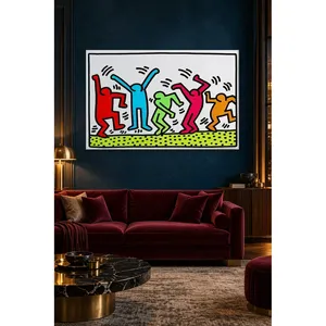 Impression sur toile Fida Keith Haring Cinq figurines dansantes colorées - Product Image 1