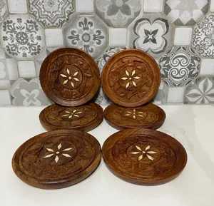 Custom Walnut Wood <b>Drink</b> <b>Coasters</b> Set Handmade Wooden Beverage Mats for Home Decor Gift Use - Product Image 4