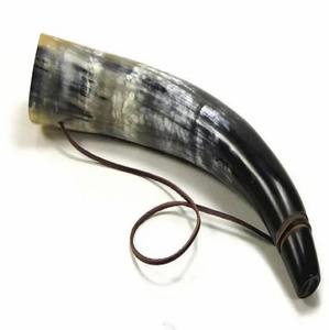 Cuerno de soplado nórdico de cuerno de búfalo natural con correas de cuero Feng Shui pulido ecológico religioso - Product Image 6