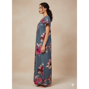 Chemise de nuit longue confortable pour femme Alpine, imprimée, en tissu tissé, manches courtes, longueur totale, poche latérale, taille XL - Vêtement d'intérieur pour la nuit - Product Image 3