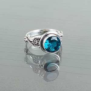 Blue Apatite Ring 925 Sterling Silver Handmade Gemstone Jewelry Luxury February Birthstone <b>Gift</b> for Women Rhodium Plated - Product Image 1