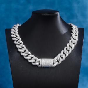 Collier Miami Cuban Link 18 mm en or blanc 10 carats avec diamants fabriqués, pour les fêtes, les bars, les performances, cadeau pour homme, anniversaire, bijoux - Product Image 6