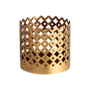 Brass Candle Holder with Star Pattern Moroccan Style <b>Lantern</b> Metal Votive Decorative Home Lighting for Living Room Table - Product Image 1