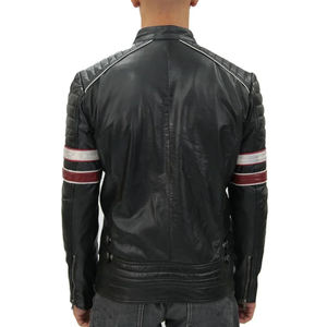 Veste de motard en cuir d'agneau véritable de qualité supérieure pour homme avec fermeture éclair, col bomber, design extérieur à deux poches - Product Image 6