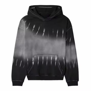 Venta al por mayor de ropa de calle Vintage personalizada Tie-Dye impreso Jersey polar acanalado puños dobladillo 100% algodón Sudadera con capucha para hombres - Product Image 2