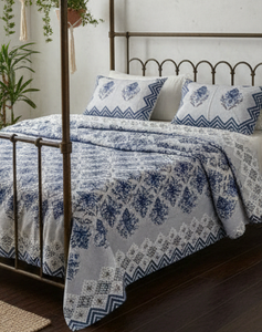 Drap de lit King Size en coton 100% premium 93x108 Tissu non tissé doux résistant aux plis absorbant l'humidité Rayures ethniques Bloc - Product Image 1