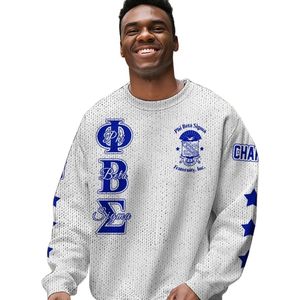 Invierno transpirable Phi Beta Sigma letras griegas 1914 acrílico tejido Chenille azul blanco Sigma Beta fraternidad suéter - Product Image 5