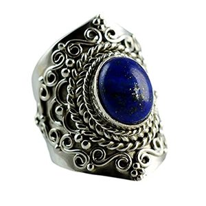 925 Sterling Silver Handmade Boho <b>Ring</b> Natural Blue Oval <b>Lapis</b> <b>Lazuli</b> Gemstone Bezel Setting Sagittarius Zodiac Jewelry Gift - Product Image 1