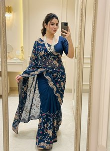 Sari pour femme en tissu de soie avec broderie, nouveau design tendance, pour les mariages et les fêtes, provenant d'un fournisseur indien - Product Image 2