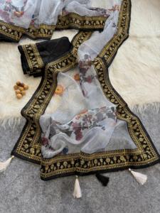 ผ้าโปร่งบางพิมพ์ลายดอกไม้ดิจิทัลและปักเลื่อมสำหรับผู้หญิงแฟชั่น - Product Image 3