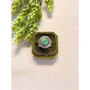 Handmade <b>Boho</b> Royston Turquoise & Sterling <b>Silver</b> <b>Ring</b> Navajo Made Bezel Set Bezel Inlay Size 11.25 Everyday Wear - Product Image 1