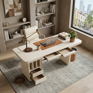 Bureau de direction sculptural moderne 71 pouces en bois massif pour PDG - Product Image 1