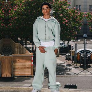 Personalizado Chenille bordado parche Logo sudaderas con capucha pantalones de chándal holgado sudadera Streetwear Jogging conjunto de gran tamaño gris para hombre chándal - Product Image 2