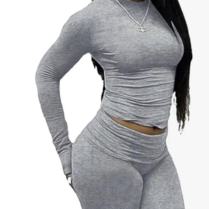Conjunto de Dos Piezas para Mujer, Pantalones Ajustados Transpirables de Spandex/Algodón Estilo Vintage - Product Image 1