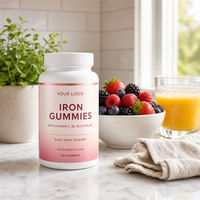 Gummies au fer pour femmes avec vitamines C, B6, B12, folate, saveur fruits rouges mélangés, 60 gummies, marque privée OEM