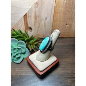 Antionette Martinez Royston Casual Style Stainless Steel <b>Ring</b> Turquoise & Sterling <b>Silver</b> Bezel <b>Set</b> Size 7.5 Gift - Product Image 3